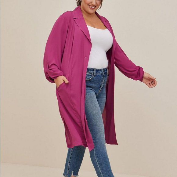 torrid Jackets & Blazers - NWT Torrid Magenta Chiffon Trench Coat 1X 14-16 Plus